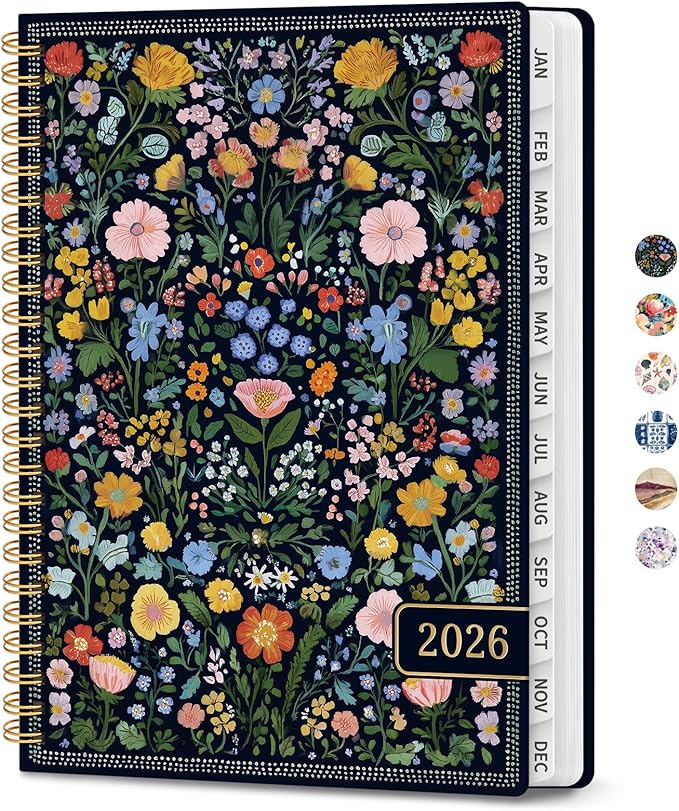 2026 Planner, Weekly and Monthly Planner for Women, Jan 2026 - Dec 2026 Pretty 2026 Calendar Planner with Monthly Tabs, Inner Pocket, Spiral Binding, Perfect for Office Home School - 8.5" x 11", Garden of Whimsy