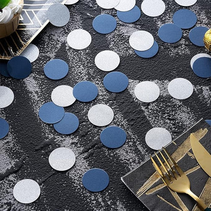 Silver and Blue Confetti Table Decoration for Birthday Graduation Retirement Theme Party,1.2 inch in Diameter,200 Counts
