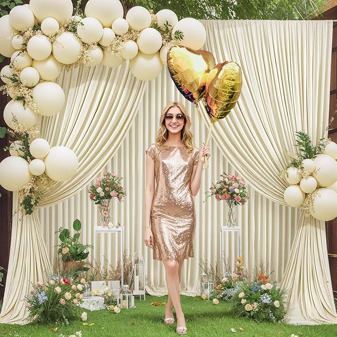 10 Panels Beige Backdrop Curtain for Wedding Parties Wrinkle Free Beige Photo Curtains Backdrop Drapes Fabric Decoration for Baby Shower Photography 50ft(W) x 10ft(H)