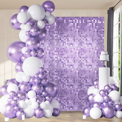 48 PCS Light Purple Shimmer Wall Backdrop, Square Sequin Photo Backdrops Panel, Glitter Wall Background for Birthdays, Weddings, Halloween, Engagements, Disco Bachelorette Party Decoration (6FTx8FT)
