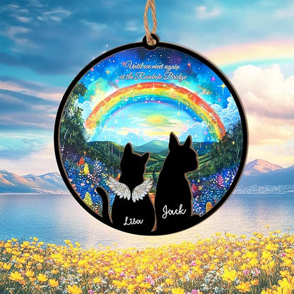Personalized Pet Memorial Suncatcher – Custom Dog & Cat Rainbow Bridge Suncatcher with Name & Breed, Pet Loss Sympathy Gift, Memorial Keepsake for Dog & Cat Lovers (Up to 3 Pets)