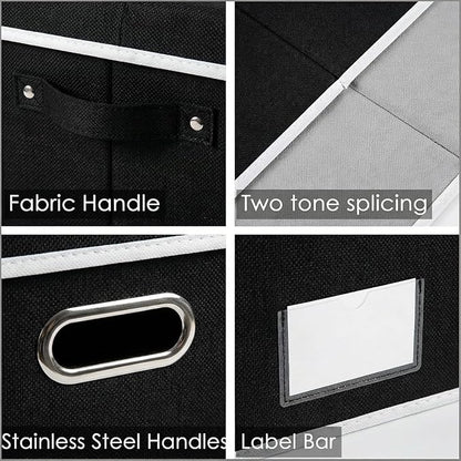 PRANDOM Storage Boxes with Lids [3-Pack] Fabric Collapsible Storage Bins Organizer Containers Baskets Cube with Cover for Home Bedroom Closet Office Nursery Black（23.4X15.9X11.5