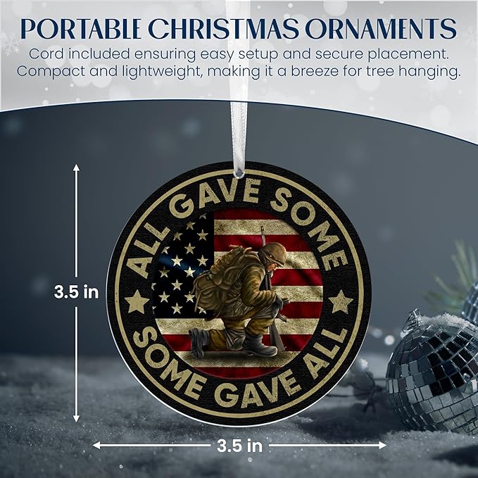 FLAGWIX Christmas Veteran Gifts for Men Women - Acrylic Christmas Ornaments 2025 for Tree Decorations - Army Gifts for Men Dad Grandpa Veterans, Patriotic Christmas Ornaments, Veterans Day Gift