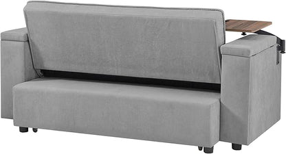 65'' 3-in-1 Folding Convertible Sofa Bed, Queen Size Pullout Sofa, Modern Chenille Fabric, 360° Swivel Side Table, Easy Assembly, Perfect for Living Room