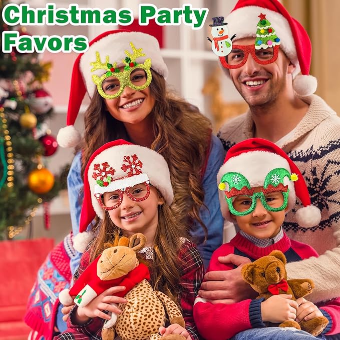 Christmas Party Favors Supplies 12 Pack, Universal Size Holiday Glasses Accessories, Xmas Party Prizes Photo Booth Props Decorations for Outfit, Christmas Goodie Bag Stocking Stuffers Gifts Giveaways