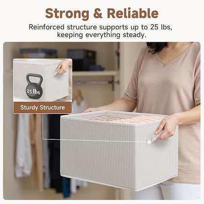 StorageWorks Foldable Shelf Organizer Bins, Closet Storage Baskets for Clothes, Storage Bins for Organization, Beige Stripes, 3-Pack, Extra Large