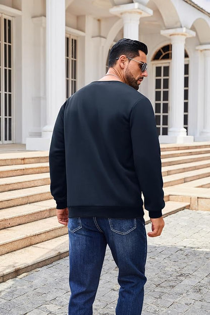 Boladeci Men's Full Sherpa Lined Crewneck Sweatshirts Heavy-weight Fleece Pullover Thick Thermal Long Sleeve Cotton