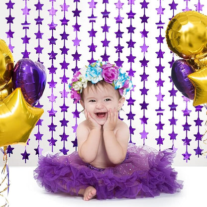LOLStar 2Pack Purple Glitter Stars Birthday Decorations 3.3X6.6ft Each Lilac Purple Star Backdrop Foil Fringe Curtains for Girl, Graduation Engagement Wedding Baby Shower Disco Anniversary Party Decor