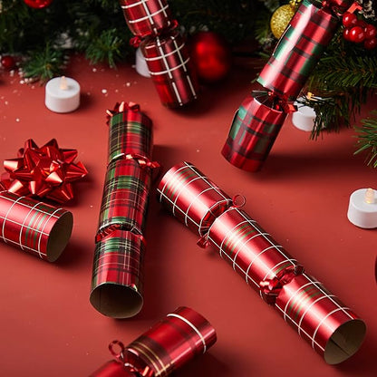 JOYIN 8 Pack Christmas Non-Snap Party Favor, Red Check Plaid Party Table Favor Includes Party Hat, Jokes & Gifts, Xmas Gifts Prizes for Christmas Holiday Dinner Traditions Supplies