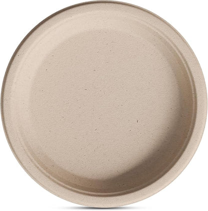 Stack Man Deep Dish Paper Plates, Heavy Duty Disposable Dinner Plates [125-Pack] 10 Inch Plates - 100% Compostable Eco-Friendly, Biodegradable Sugarcane Bagasse, Natural Brown 10" (9" Deep)