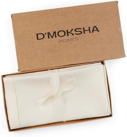 D'Moksha Homes Ivory Linen Napkins Set of 8 - Classic Hemstitch 100% Pure Linen Hemstitch Dinner Napkins 20 x 20 Inch for Winter, Christmas, Holiday - Handcrafted and Machine Washable