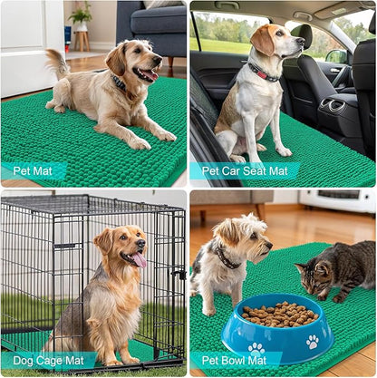 OLANLY Dog Door Mat for Muddy Paws 36x24, Absorbs Moisture and Dirt, Absorbent Non-Slip Washable Doormat, Quick Dry Chenille Mud Mat, Entry Indoor Entryway Carpet for Inside Floor, Emerald Green