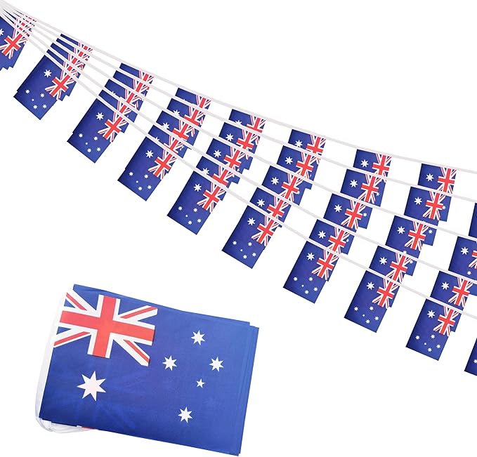 Australia Small String Flags, 50 Feet 38 Pcs Australian Pennant Banner Bunting Flags, Patriotic Events, Independence Day, Country Festival, Commemoration, Decorations(Australia)