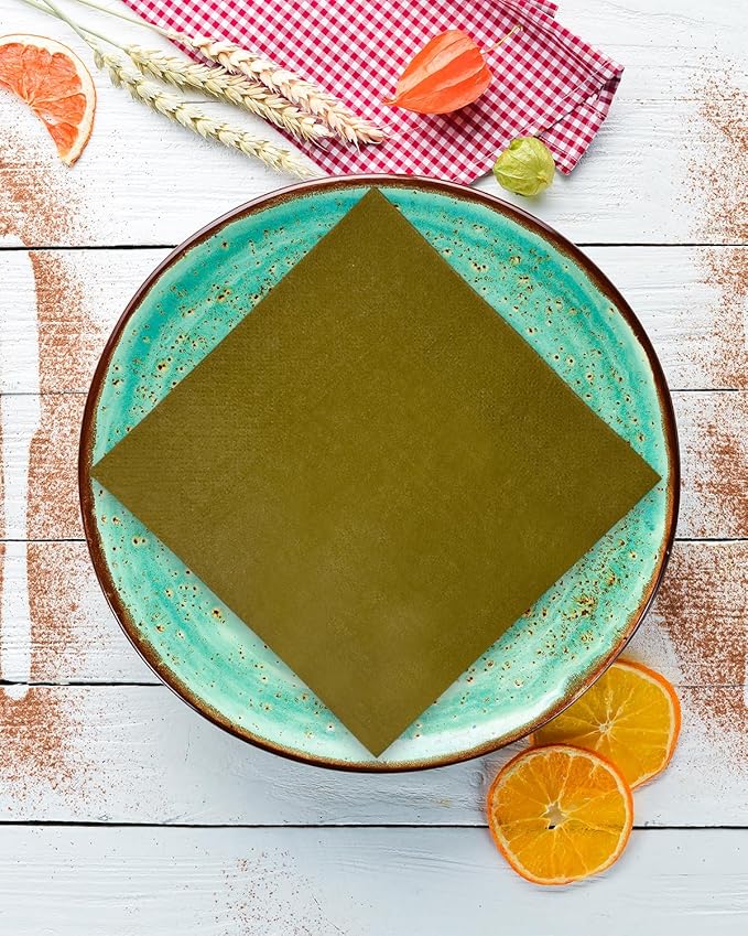 Olive Green Cocktail Napkins 5 * 5inch disposable Beverage Napkin paper for Cocktail, Wedding, Dinner，Birthday Party Dessert Wine Paper Napkins（ 120 Count）