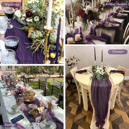 3 Pack 10FT Dark Purple Cheesecloth Table Runner 35x120 Inch Boho Gauze Table Runner Rustic Cheese Cloth Long Romantic Table Runners for Wedding Bridal Shower Birthday Party Table Decor (Grape)
