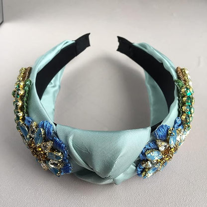 Yusier Baroque Rhinestone Crystal Headband, Robin's Egg Blue - Women's Hair Accessories, Hair Hoop, Exquisite Embroidered Hairband, Satin Fabric, Comfortable Fit, Ideal for Travel, Party, Home, Work