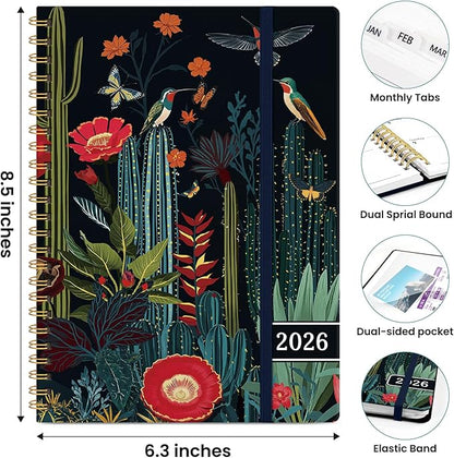 2026 Planner, Weekly and Monthly Planner for Women, Jan 2026 - Dec 2026 Pretty 2026 Calendar Planner with Monthly Tabs, Inner Pocket, Spiral Binding, Perfect for Office Home School - 6.3" x 8.5", Cactus Garden