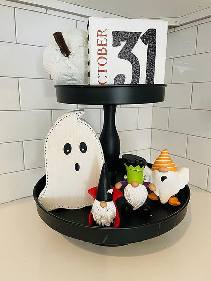 Madanar Resin Halloween Gnomes 3 Piece Set Tiered Tray Swedish Dwarf Shelf Kitchen Mantel Table Fall Home Decorations - Frankenstein, Ghost, Dracula (Halloween)
