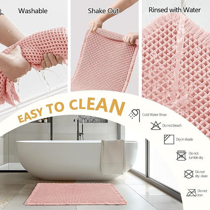 MIULEE Set of 2 Waffle Bathroom Rugs, Boho Bath Rugs Non Slip Washable, Super Absorbent Bath Mats, Ultra Soft Rubber Backed Shower Mats for Bathroom Floor, Tub and Shower, Pink, 17x24 Inch