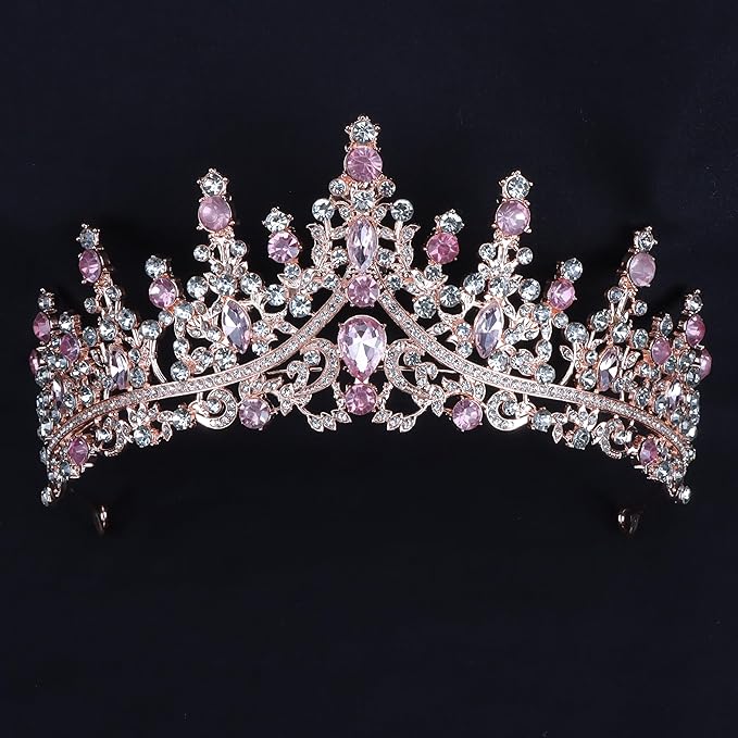 COCIDE Pink Crowns for Women Pink Tiaras for Women Princess Tiaras for Girls Costume Halloween Hair Accessories Royal Crystal Headbands Cosplay Birthday Pageant Bride Headpieces