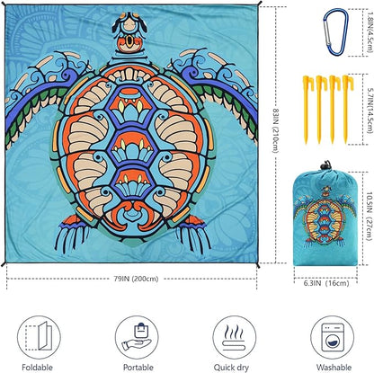 Beach Blanket Waterproof Sandproof Beach Mat 79" X 83"/10'x9'for 2-8 Adults Quick Drying Outdoor Picnic Mat Beach Accessories for Travel, Camping, Hiking