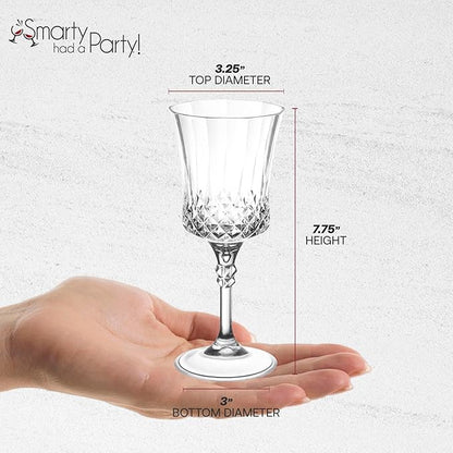 Smarty Had A Party Disposable Goblets, 48 Clear Crystal-Cut Wine High-End Plastic Glasses, 11 oz Plastic Water Goblets Bulk, Disposable Wine Glasses with Stem for Parties, Weddings and Events
