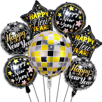 Happy New Year Balloons 4D Black Gold New Years Nye Balloons for New Years Eve Decorations 2026 Happy New Year Eve Party Supplies