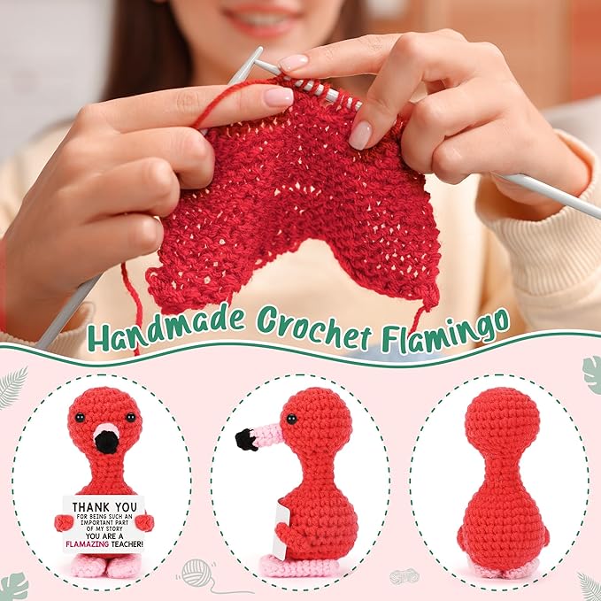 Teacher Gifts for Christmas, Xmas Thank You Gifts for Teacher Women Men, Valentines Day End of Year Gift for Teacher from Student, Birthday Retirement Handmade Crochet Aninals Flamingo Decorations