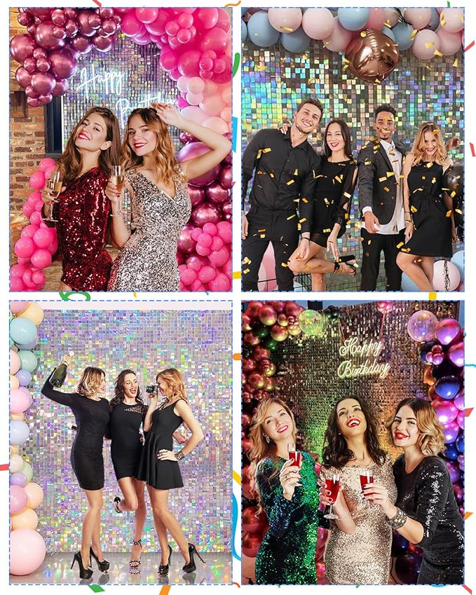 Iridescent Silver Shimmer Square Sequin Wall Panel Backdrop Decoration for Wedding,Anniversary,Birthday,Party,Photo Backdrop,24 Panels Cover 6 x 4 Ft