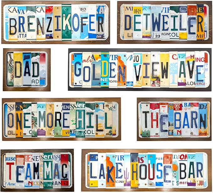 Personalized License Plate Letter Sign - Real Cut License Plates to Spell Out Your Words - Personalized Decor for Home, Office, or Unique Gifts - Vintage Style Wall Art