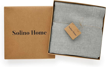 Solino Home Linen Tablecloth 60 x 108 Inch - 100% Pure Linen Chambray Grey Table Cloth for Rectangle Tables - Athena, Machine Washable Fabric Tablecloth for Fall, Autumn