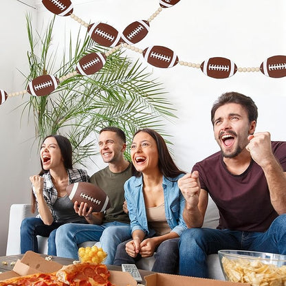 Wood Football Garland Banner Decorations,Football Wood Bead Banner Party Decor,for Wall Fireplace Mantle Home Office Spring Favors Sports Theme Birthday Tailgate Party Game Day Supplies
