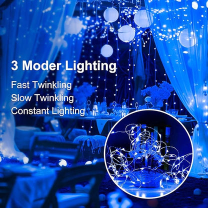 Fairy Lights,Silver Wire String Lights Waterproof,Battery Operated 7FT 20LED Firefly Starry Moon Lights for DIY Christmas Wedding Party Bedroom Decor (Blue, 24 Pack)