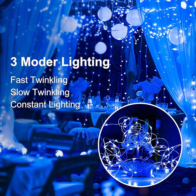 Fairy Lights,Silver Wire String Lights Waterproof,Battery Operated 7FT 20LED Firefly Starry Moon Lights for DIY Christmas Wedding Party Bedroom Decor (Blue, 8 Pack)