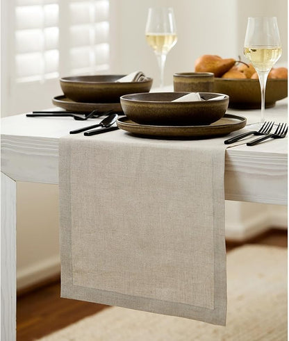 Solino Home Linen Natural Table Runner 60 Inches - 100% Pure Linen Short Table Runner 14 x 60 Inch Ideal for Dresser and Coffee Tables - Fall, Autumn, Christmas, Holiday, New Year - Fete