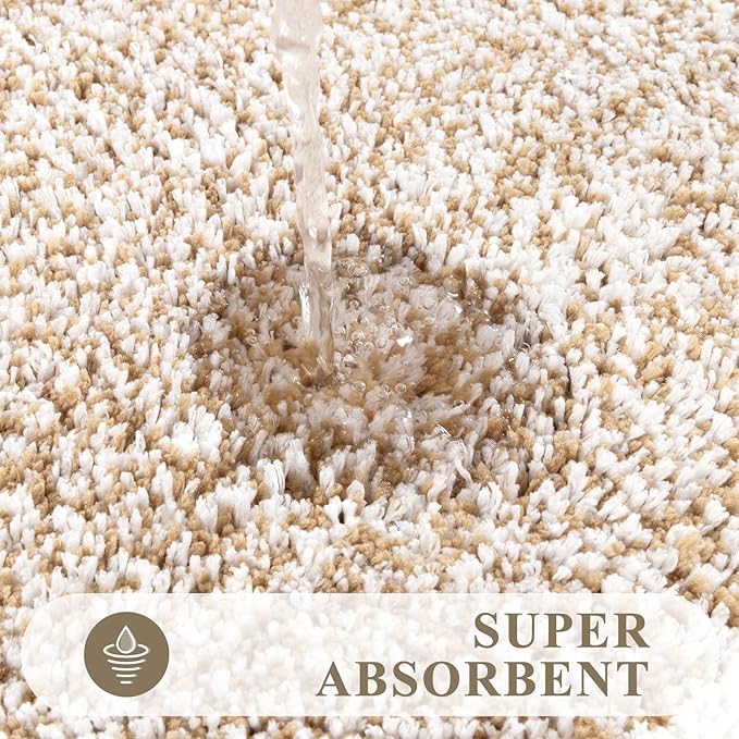 Pauwer Bathroom Rugs Sets 3 Piece Bathroom Shower Rugs with U-Shaped Contour Toilet Mat Absorbent Microfiber Plush Bath Mats Non Slip Bath Rug Machine Washable Shaggy Floor Mat, Khaki