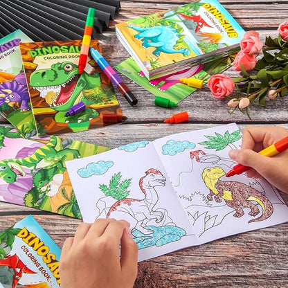 BenLouis 24 Dinosaur Mini Coloring Books Kids with 24 Stacking Crayons Dino Birthday Party Favors Activity Books Bulk for Kids Jurassic Goodie Bag Gift Stuffer Classroom Reward