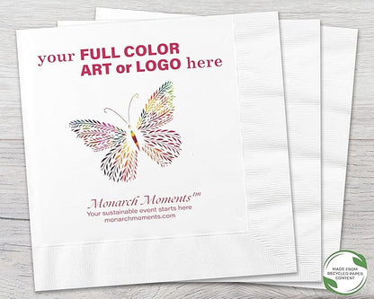 B.E. Green Custom Dinner Napkins - Personalized Recycled Paper Content Napkins - Eco-friendly & Full-Color Digital Printed - Weddings, Events & Celebrations - Pack of 50 - Coin Edge Embossed, 8"x 8"
