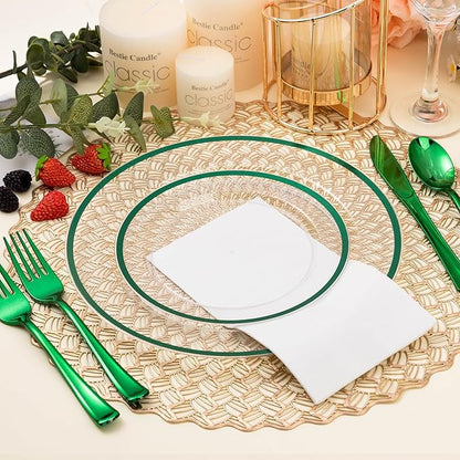 BESTSTAR 200PCS Green and Clear Plastic Plates, Green Disposable Plate Set with 100 Dinner Plates and 100 Dessert Plate for Party, St. Patrick's Day