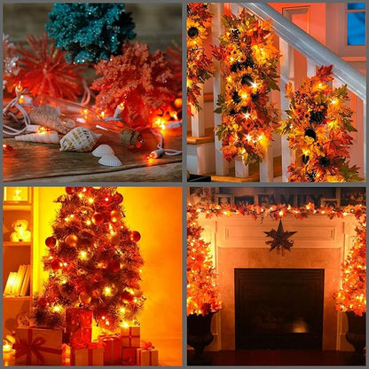 YULETIME 200 Orange Christmas Lights, Pack of 2 Sets 33 Feet 100 Count UL Certified Incandescent String Lights (Orange - White Wire)