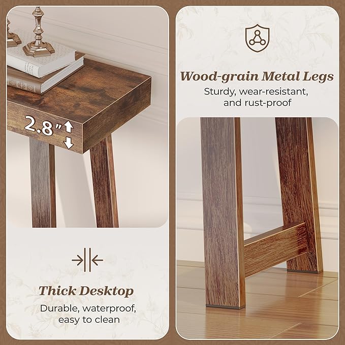Huuger Entryway Console Table with Charging Station, USB-C Port, 53.9 Inch Sofa Table with Metal Legs, Entry Hallway Table with Thicker Desktop, Modern Behind Couch Table, Rustic Brown