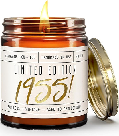70th Birthday Gifts for Women - 'Limited Edition 1955' Soy Candle, w/Champagne on Ice I Best Gifts for 70 Year Old Woman I 1955 Birthday Gifts for Women I 9oz Reusable Jar, 50Hr Burn, Made in USA