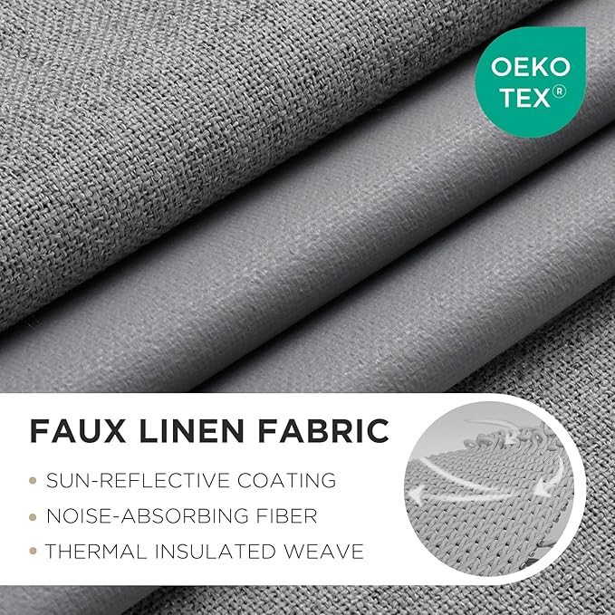 Joydeco Blackout Curtains 72 Inches Long 2 Panels Burg, Room Darkening Curtains for Bedroom, 100% Black Out Textured Thermal Drapes Privacy Protection 2 Panels Set(W52 x L72 Inch, Light Grey)