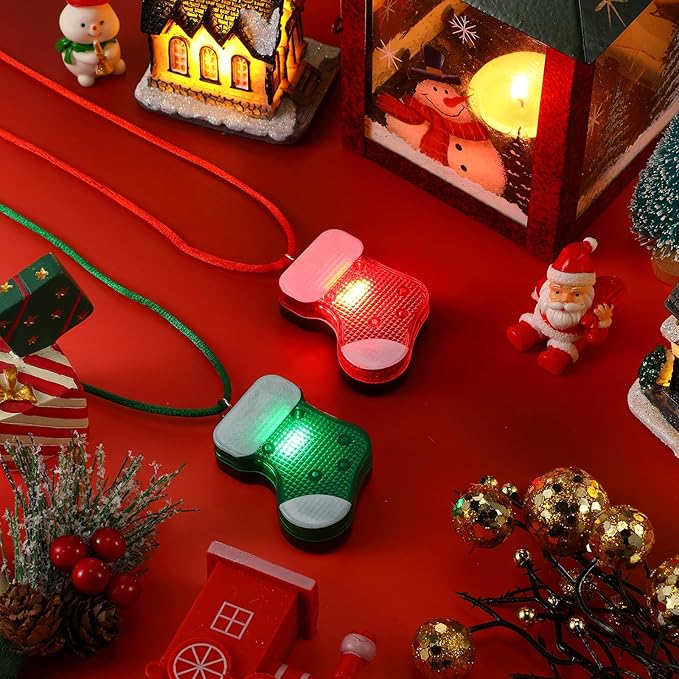 Yinkin 30 Pcs Christmas Light up Necklace for Adults Flashing Necklaces Christmas Accessory for Xmas Party Favors Stocking Stuffers Xmas Ornaments Decoration Party Supplies (Stocking)