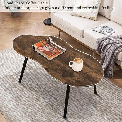 Small Coffee Table Cloud Shape Coffee Table Industrial Coffee Tables Wood Irregular Center Floor Tables Mid Century Style Decorative Furniture for Living Room Small Spaces Office
