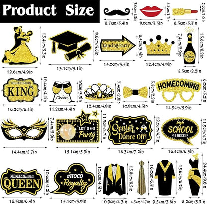 Generic 23pcs Homecoming Dance Photo Booth Props, Blcak gold Homecoming Dance Photo Booth Props, Homecoming Photo Booth Props for High School or College