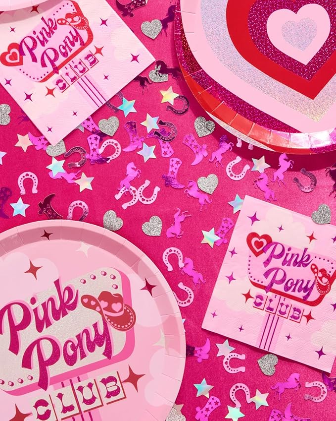 xo, Fetti Pink Pony Club Confetti - 200 pcs | Cowgirl Tablescape, Silver Glitter Bachelorette, Western Table Decor, Birthday Decorations, Cute Party Supplies