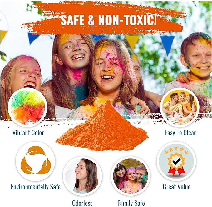 Color Blaze Holi Colored Powder - 5 lbs of Orange Powdered Color - for Fun Runs, Color Toss, Rangoli, Powder War, Backyard Party & Festivals - Pack of 1 Colorful Bag - 5 Pounds in Bulk - Orange