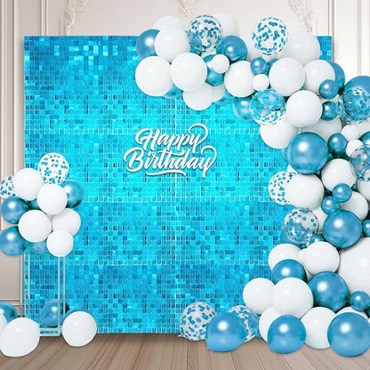 48 PCS Lake Blue Shimmer Wall Backdrop, Square Sequin Photo Backdrops Panel, Glitter Wall Background for Birthdays, Weddings, Halloween, Engagements, Disco Bachelorette Party Decoration (6FTx8FT)
