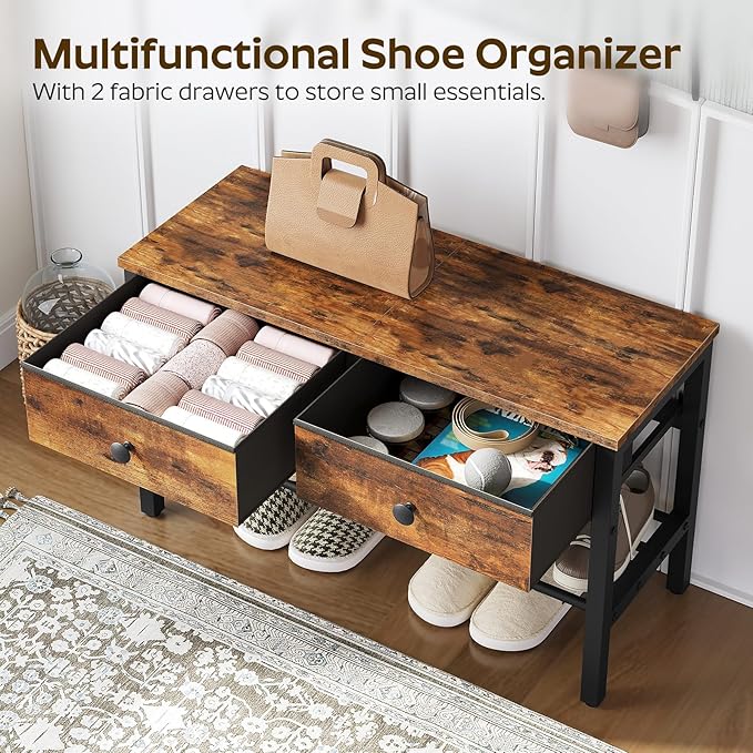 Hall Tree with Bench and Shoe Storage, Entryway Bench with Coat Rack, 4-in-1 Coat Rack Shoe Bench, Multifunctional, for Front Door, Hallway, Foyer, Rustic Brown and Black MT05BR